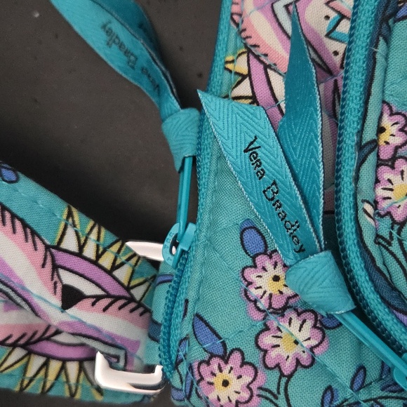 Vera Bradley Peacock Garden Teal and Pink Floral Crossbody Quilted Zipper Bag - Picture 4 of 10